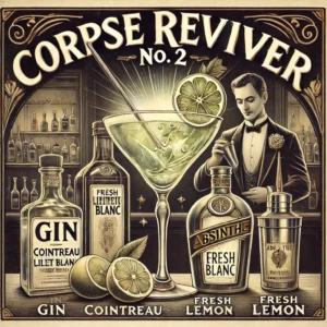 corpse reviver n2 a ilustração no estilo vintage do Corpse Reviver No. 2.