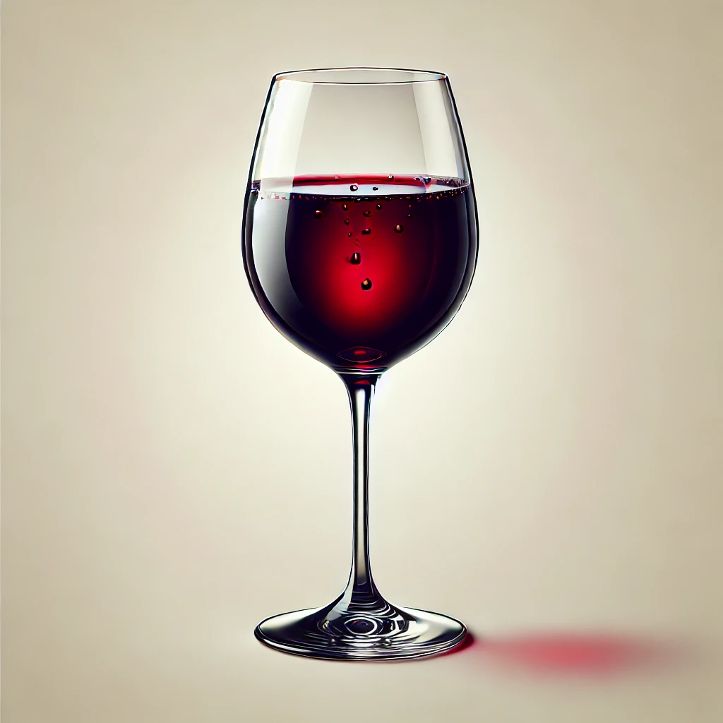 taca-de-vinho a imagem detalhada de uma taça de vinho preenchida com vinho tinto. A taça possui um bojo largo e uma haste longa, destacando a rica cor do vinho. O fundo simples e elegante permite que a taça seja o ponto focal.